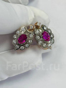  Серьги золото 585 пробы с корундом и фианитами  арт С-2571